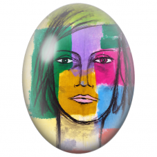 Cabochon en Verre Illustré Visage Féminin aux Aplats Multicolores pour la Création de Bijoux Fantaisie - DIY