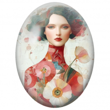 Cabochon en Verre Illustré Femme aux Coquelicots Graphiques pour la Création de Bijoux Fantaisie - DIY