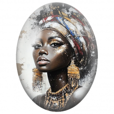 Cabochon en Verre Illustré Femme Africaine au Turban Graphique pour la Création de Bijoux Fantaisie - DIY