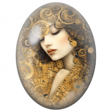 Cabochon en Verre Illustré Femme aux Boucles d’Or et Spirales Noires pour la Création de Bijoux Fantaisie - DIY