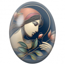 Cabochon en Verre Illustré Femme Graphique à la Fleur sur Fond Bleu Nuit pour la Création de Bijoux Fantaisie - DIY