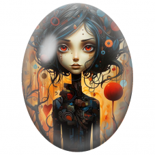 Cabochon en Verre Illustré Femme Cyborg aux Yeux Rouges pour la Création de Bijoux Fantaisie - DIY