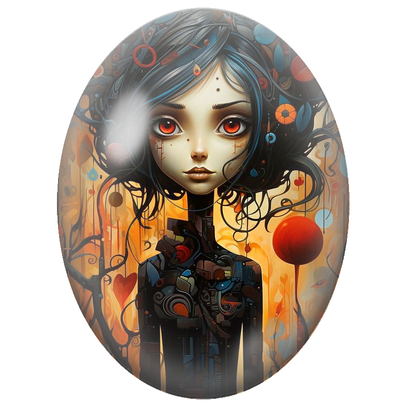 Cabochon en Verre Illustré Femme Cyborg aux Yeux Rouges 13x18, 18x25 ou 30x40mm