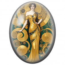 Cabochon en Verre Illustré Femme aux Papillons et Fleurs Turquoise Corail pour la Création de Bijoux Fantaisie - DIY