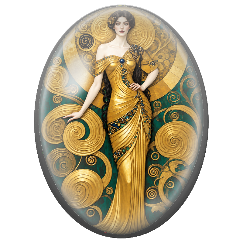 Cabochon en Verre Illustré Femme aux Papillons et Fleurs Turquoise Corail 13x18, 18x25 ou 30x40mm