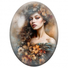 Cabochon en Verre Illustré Femme aux Fleurs d’Automne Aquarelle pour la Création de Bijoux Fantaisie - DIY