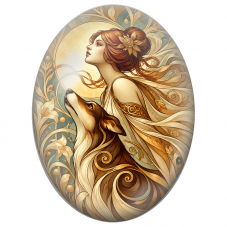 Cabochon en Verre Illustré Fée avec Chien Art Nouveau pour la Création de Bijoux Fantaisie - DIY