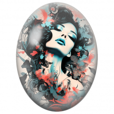Cabochon en Verre Illustré Femme Papillon Turquoise et Dorée pour la Création de Bijoux Fantaisie - DIY