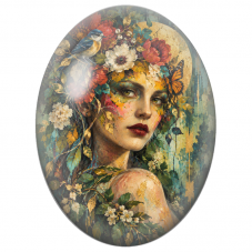 Cabochon en Verre Illustré Frida Kahlo Collage au Cerf et Fleurs pour la Création de Bijoux Fantaisie - DIY