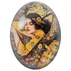 Cabochon en Verre Illustré Femme Endormie dans un Arbre Fleuri pour la Création de Bijoux Fantaisie - DIY