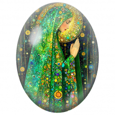 Cabochon en Verre Illustré Femme en Prière au Voile Vert pour la Création de Bijoux Fantaisie - DIY