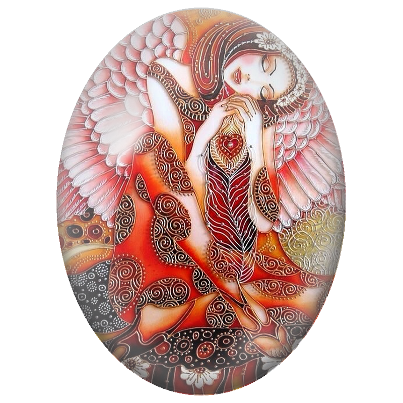 Cabochon en Verre Illustré Ange Endormi aux Ailes Roses 13x18, 18x25 ou 30x40mm