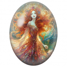 Cabochon en Verre Illustré Fée Rousse en Robe Scintillante pour la Création de Bijoux Fantaisie - DIY