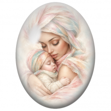 Cabochon en Verre Illustré Mère au Turban Berçant son Bébé pour la Création de Bijoux Fantaisie - DIY