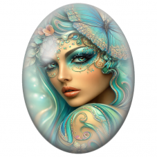 Cabochon en Verre Illustré Femme Rousse en Robe Dorée au Jardin de Roses pour la Création de Bijoux Fantaisie - DIY