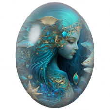 Cabochon en Verre Illustré Femme des Mers aux Poissons et Étoile de Mer pour la Création de Bijoux Fantaisie - DIY