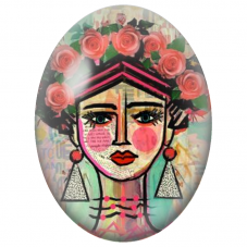 Cabochon en Verre Illustré Frida Kahlo aux Roses Rouges Graphiques pour la Création de Bijoux Fantaisie - DIY