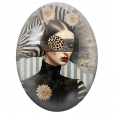 Cabochon en Verre Illustré Femme Masquée au Zèbre et aux Marguerites pour la Création de Bijoux Fantaisie - DIY