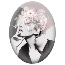 Cabochon en Verre Illustré Femme à la Couronne de Roses Poudrées pour la Création de Bijoux Fantaisie - DIY