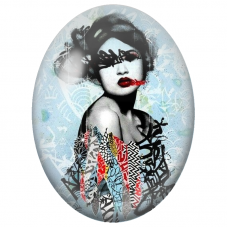 Cabochon en Verre Illustré Femme aux Lèvres Rouges et Graffitis pour la Création de Bijoux Fantaisie - DIY