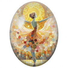 Cabochon en Verre Illustré Danseuse aux Ailes de Spirales Dorées pour la Création de Bijoux Fantaisie - DIY