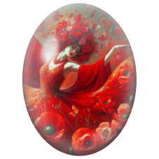 Cabochon en Verre Illustré Danseuse Rouge parmi les Coquelicots pour la Création de Bijoux Fantaisie - DIY