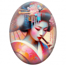 Cabochon en Verre Illustré Geisha au Kimono Coloré et Parasol pour la Création de Bijoux Fantaisie - DIY