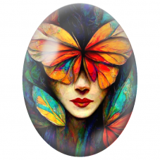 Cabochon en Verre Illustré Femme au Masque Papillon Orange pour la Création de Bijoux Fantaisie - DIY