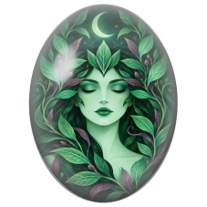 Cabochon en Verre Illustré Visage Végétal aux Feuilles Vertes pour la Création de Bijoux Fantaisie - DIY