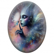 Cabochon en Verre Illustré Femme Cosmique au Papillon Lumineux pour la Création de Bijoux Fantaisie - DIY