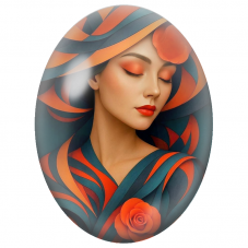 Cabochon en Verre Illustré Femme au Chapeau Rouge et Bleu pour la Création de Bijoux Fantaisie - DIY