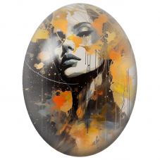 Cabochon en Verre Illustré Visage Féminin Abstrait Noir et Orange pour la Création de Bijoux Fantaisie - DIY