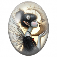 Cabochon en Verre Illustré Fée Embrassant la Lune Dorée pour la Création de Bijoux Fantaisie - DIY
