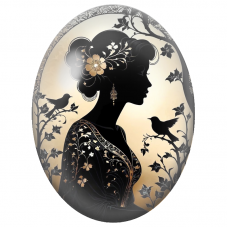 Cabochon en Verre Illustré Silhouette Féminine aux Oiseaux Noirs pour la Création de Bijoux Fantaisie - DIY