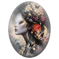 Cabochon en Verre Illustré Profil Féminin aux Papillons Noirs pour la Création de Bijoux Fantaisie - DIY