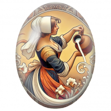Cabochon en Verre Illustré Femme à la Cruche Art Nouveau pour la Création de Bijoux Fantaisie - DIY