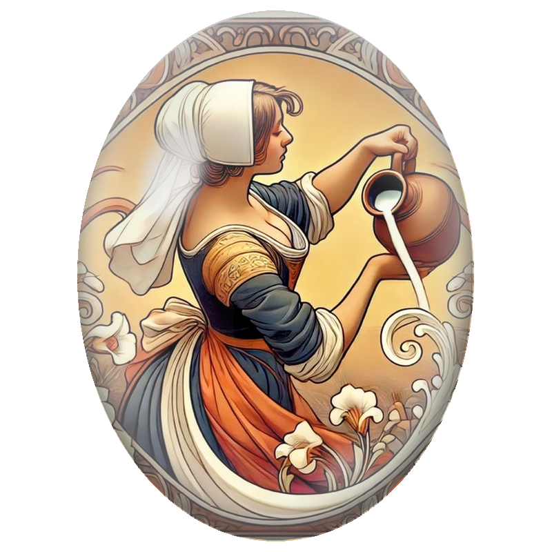 Cabochon en Verre Illustré Femme à la Cruche Art Nouveau 13x18, 18x25 ou 30x40mm