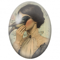 Cabochon en Verre Illustré Femme Victorienne à l’Oiseau Noir pour la Création de Bijoux Fantaisie - DIY