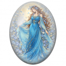Cabochon en Verre Illustré Femme en Robe Bleue sous la Pleine Lune pour la Création de Bijoux Fantaisie - DIY