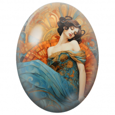 Cabochon en Verre Illustré Femme Endormie en Robe Bleue Art Déco pour la Création de Bijoux Fantaisie - DIY