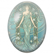 Cabochon en Verre Illustré Déesse des Vagues et Fleurs de Lotus pour la Création de Bijoux Fantaisie - DIY