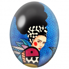 Cabochon en Verre Illustré Femme Graphique à la Coiffe Noire pour la Création de Bijoux Fantaisie - DIY