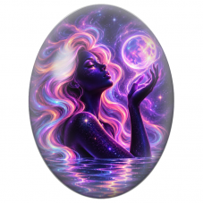 Cabochon en Verre Illustré Femme aux Cheveux Néon Rose et Bleu pour la Création de Bijoux Fantaisie - DIY