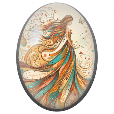 Cabochon en Verre Illustré Femme à la Robe de Volutes Automnales pour la Création de Bijoux Fantaisie - DIY