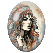 Cabochon en Verre Illustré Femme à la Coiffe Tribale Graphique pour la Création de Bijoux Fantaisie - DIY