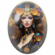 Cabochon en Verre Illustré Princesse aux Fleurs Orange et Bijoux Bleus pour la Création de Bijoux Fantaisie - DIY