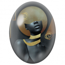 Cabochon en Verre Illustré Femme Noire au Halo et Collier Dorés pour la Création de Bijoux Fantaisie - DIY