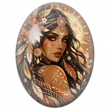 Cabochon en Verre Illustré Femme aux Fleurs et Ornements Tribaux pour la Création de Bijoux Fantaisie - DIY