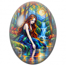 Cabochon en Verre Illustré Femme dans la Forêt en Mosaïque Colorée pour la Création de Bijoux Fantaisie - DIY