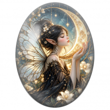 Cabochon en Verre Illustré Fée aux Ailes Lumineuses et Croissant de Lune pour la Création de Bijoux Fantaisie - DIY